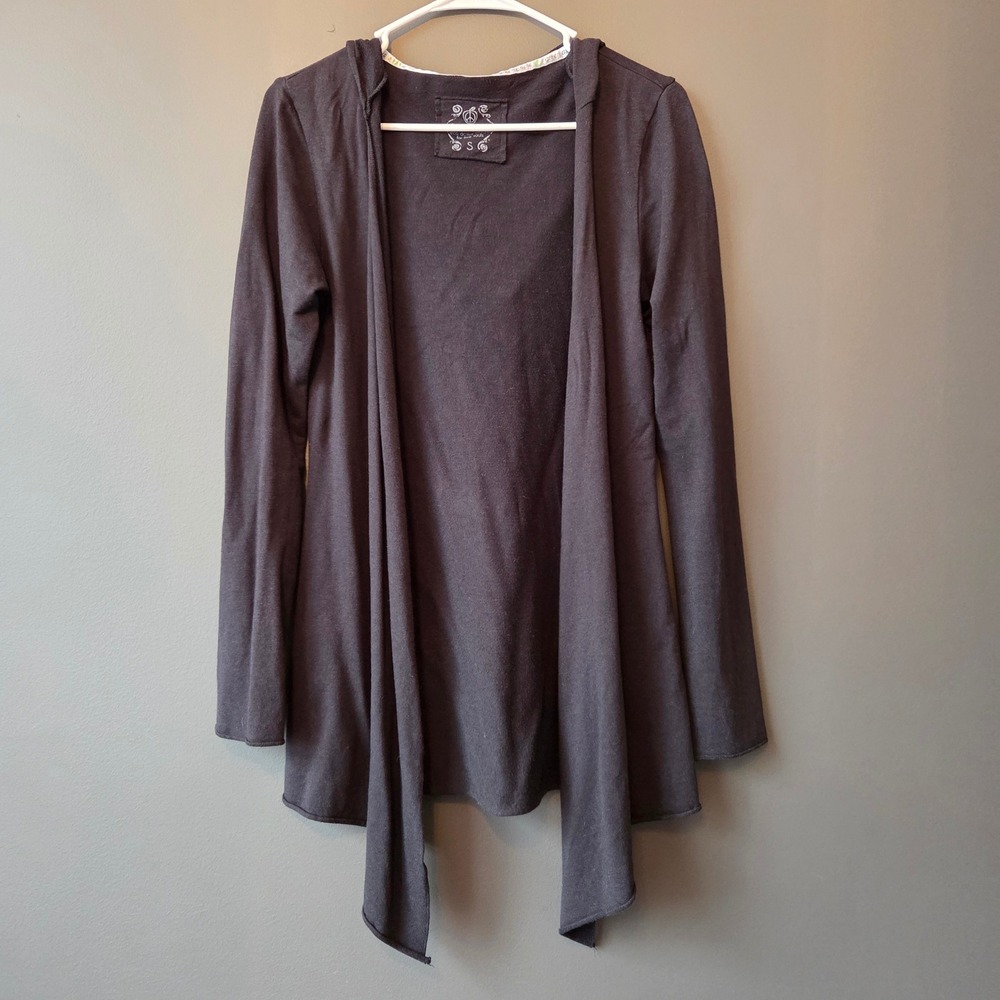 Green Apple‎ Hooded Drape Cardigan Sweater Black Size S Eco Bamboo Blend Active